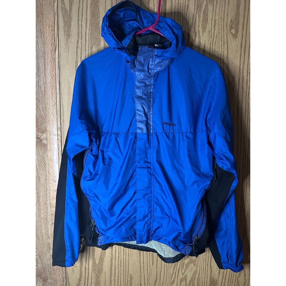 Patagonia Womens Blue Black Hooded Windbreaker Jacket Full Zip Small Outdoor